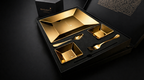 BASANTI Royal Gold Dinner Set - PVD Titanium Stainless Steel Dinner Set India | BASANTI